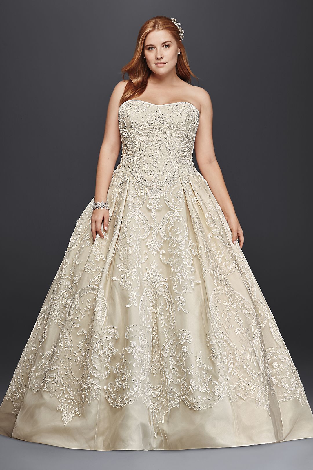 As-Is Plus Size Beaded Lace Wedding Dress Image 1