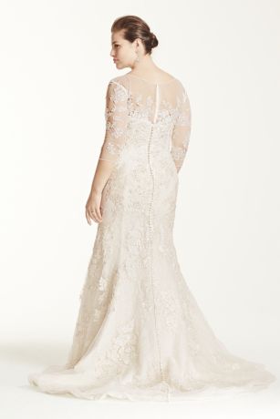 Oleg Cassini 3/4 Sleeve Lace Trumpet Wedding Dress | David's Bridal