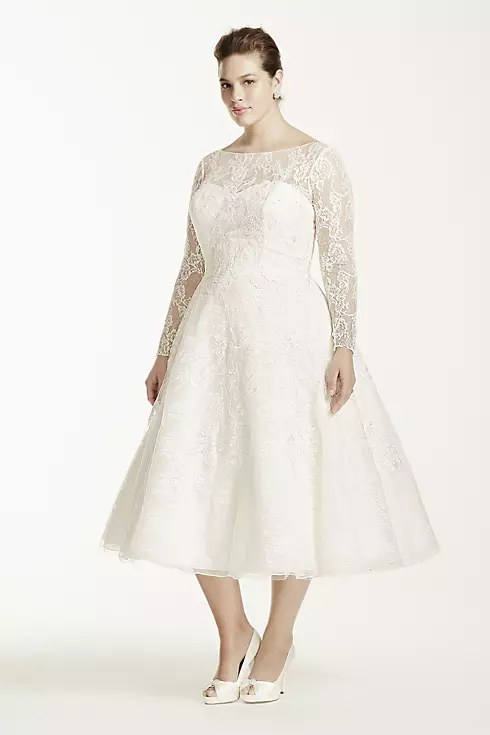As-Is Long Sleeved Tea Length Wedding Dress Image 1