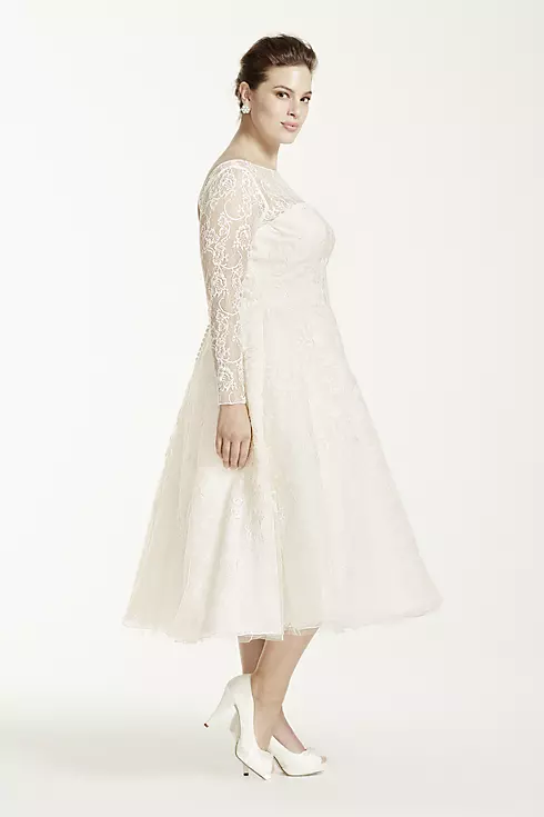 As-Is Long Sleeved Tea Length Wedding Dress Image 3