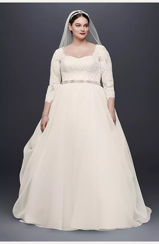 Oleg Cassini Organza 3/4 Sleeved Wedding Dress Image