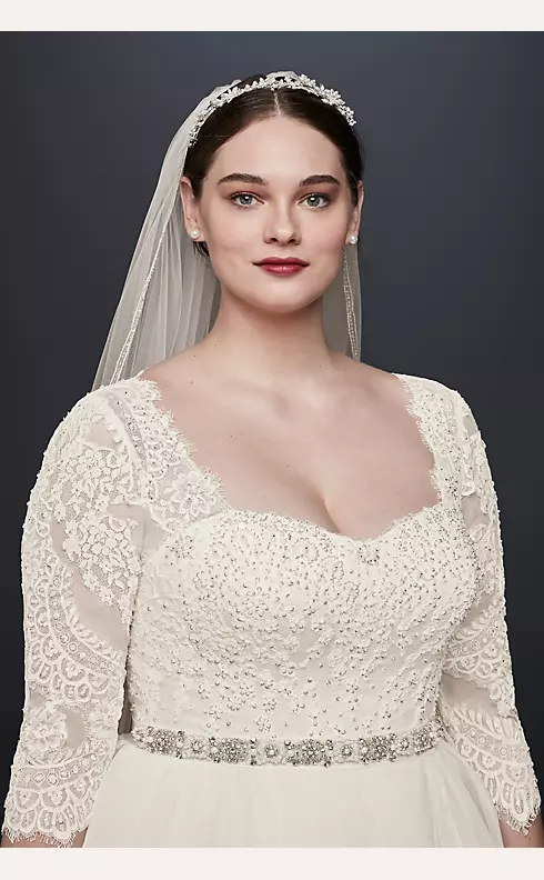 Oleg Cassini Organza 3/4 Sleeved Wedding Dress Image 3