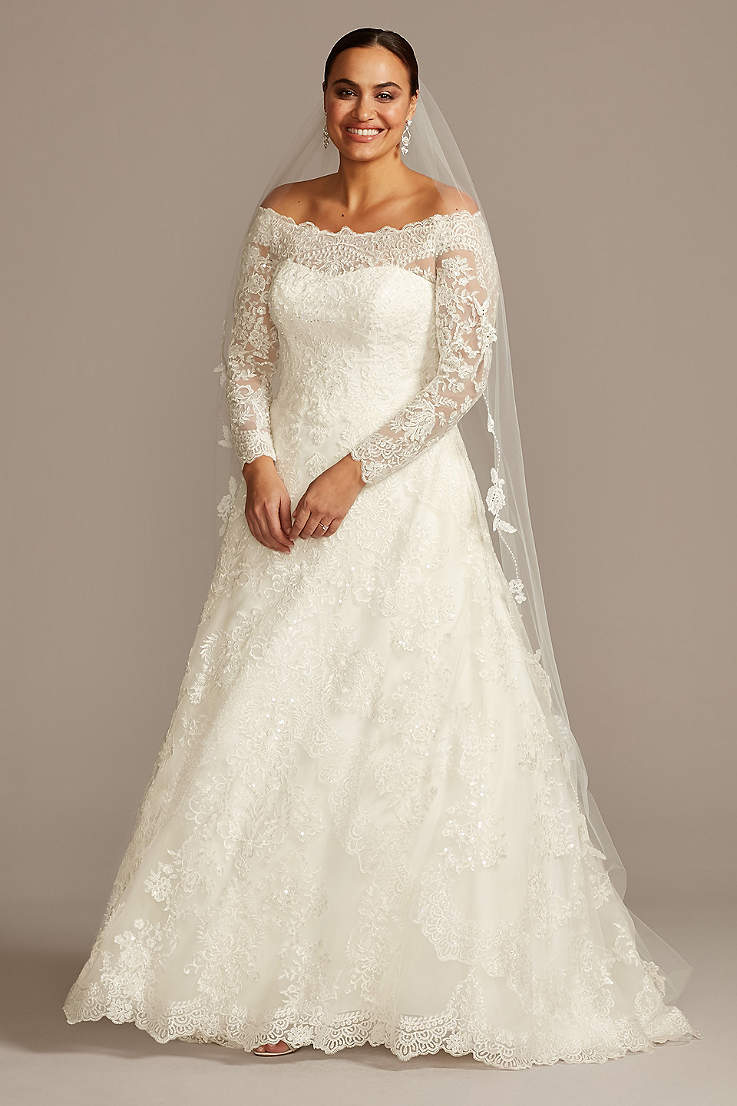 A-Line Lace 3/4 Sleeves Tea Length Lace Up Back Bridal Wedding Dresses Size 6-16 