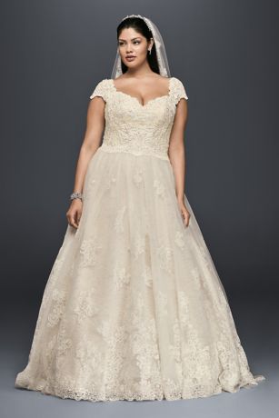 Cap Sleeve Lace Plus Size Ball Gown Wedding Dress