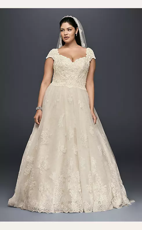 Cap Sleeve Lace Plus Size Ball Gown Wedding Dress Image 1