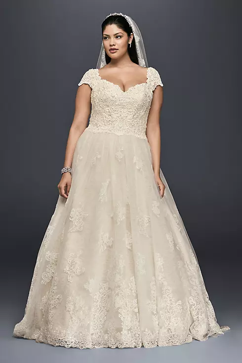 Cap Sleeve Lace Plus Size Ball Gown Wedding Dress Image 1