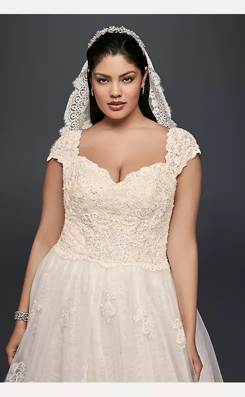 Cap Sleeve Lace Plus Size Ball Gown Wedding Dress Image 3
