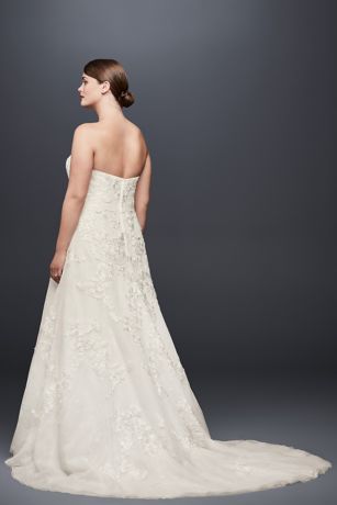 Lace Appliqued Plus Size Wedding Dress and Topper David Lace Appliqued Plus Size Wedding Dress and Topper David