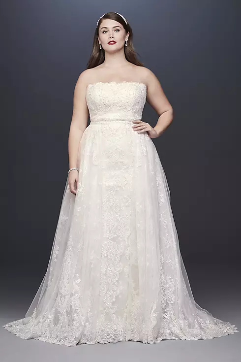 Lace Sheath Wedding Dress with Removable Overskirt Image 1