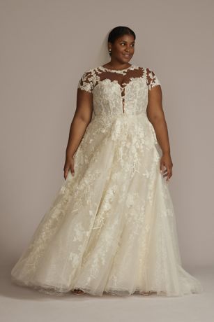 Illusion Sweetheart Neck Cap Sleeve Lace Bridal Gown - Xdressy