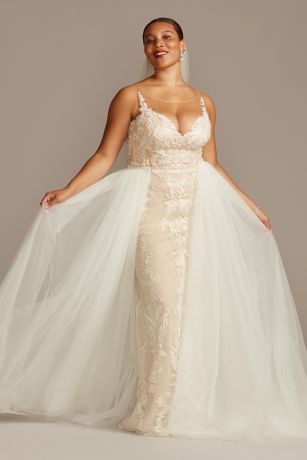Lace Plus Size Wedding Dress with Tulle Overskirt