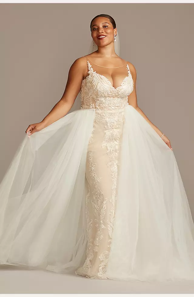 Lace Sheath Wedding Dress with Tulle Overskirt Image 3