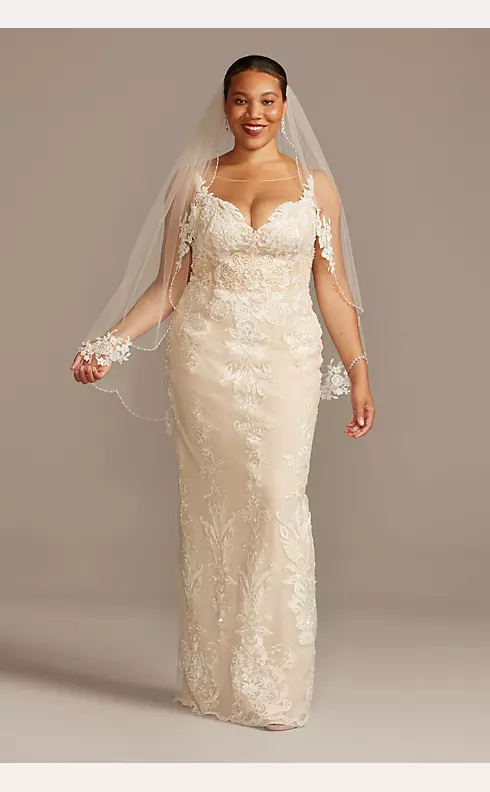 Lace Sheath Wedding Dress with Tulle Overskirt Image 1