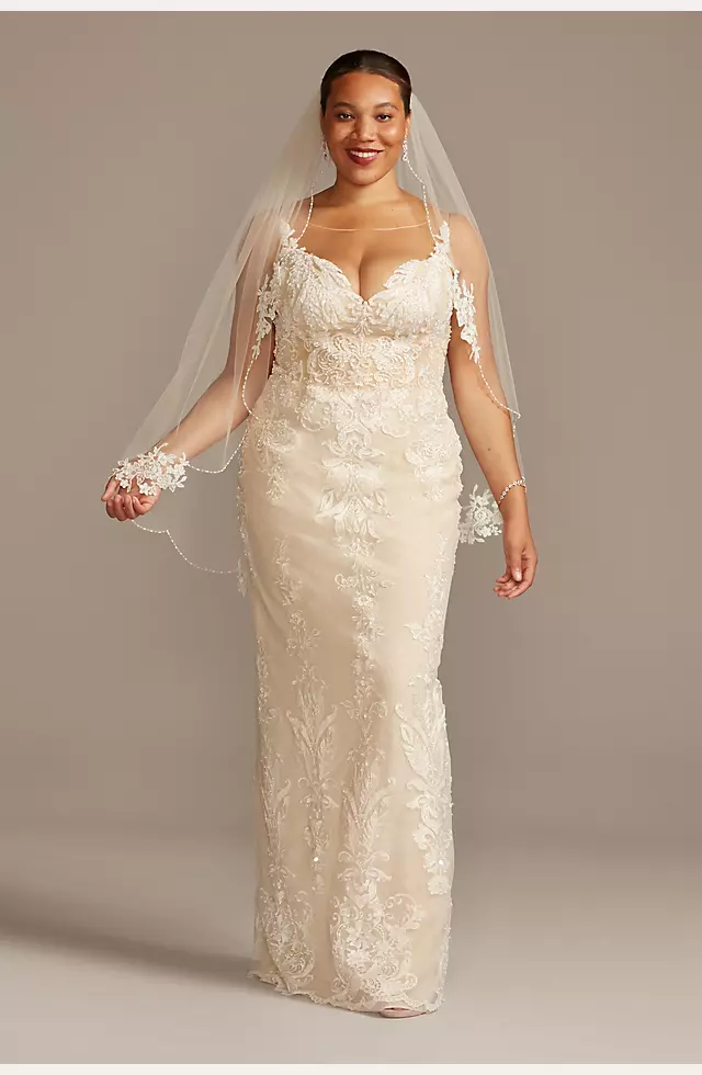 Lace Sheath Wedding Dress with Tulle Overskirt Image