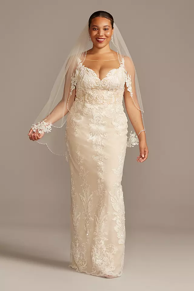 Lace Sheath Wedding Dress with Tulle Overskirt Image