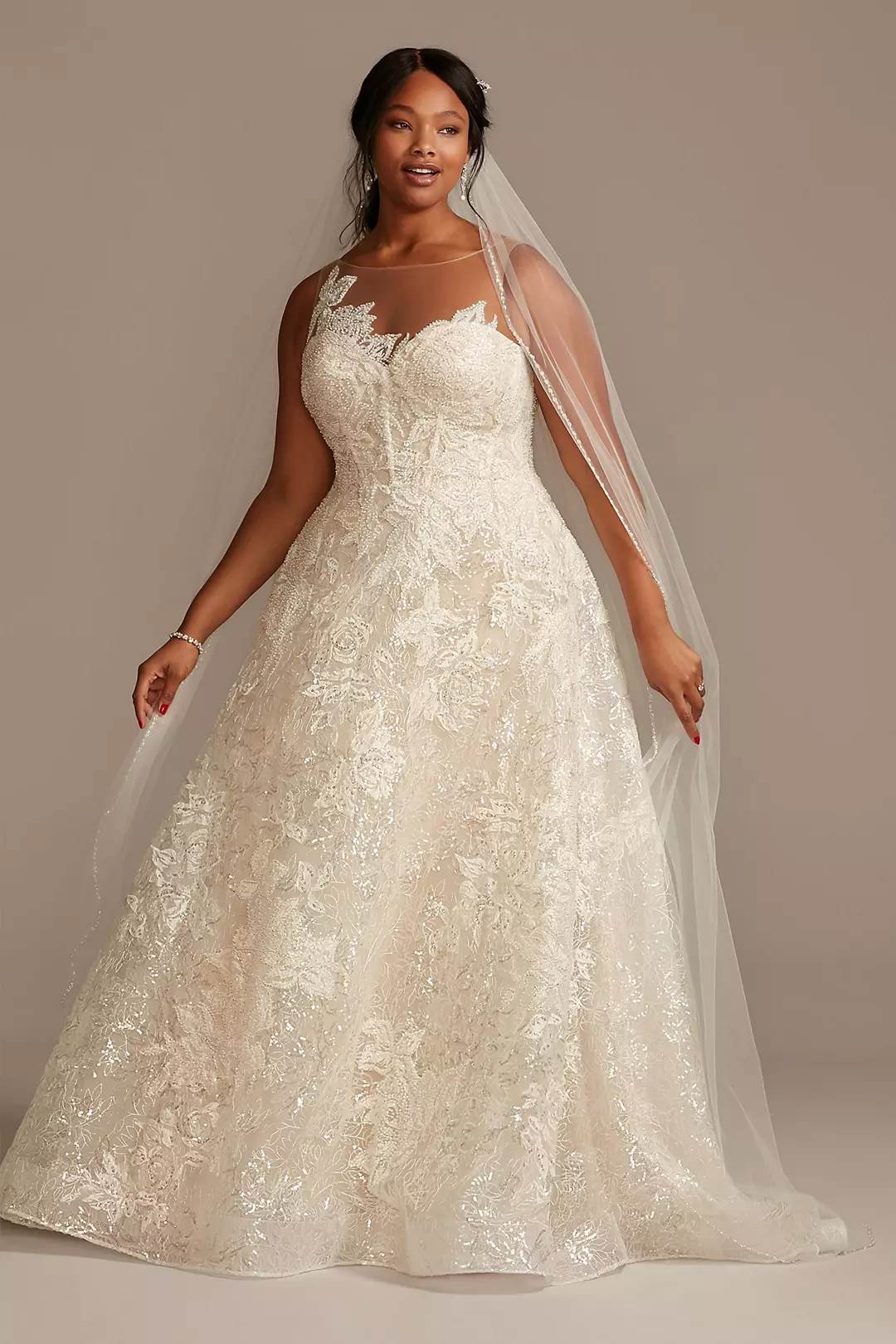 Applique Wedding Dress with Crystal Button Back Image