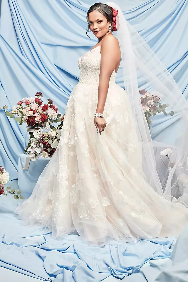 Large Floral Applique Beaded Strap Wedding Dress Image 6