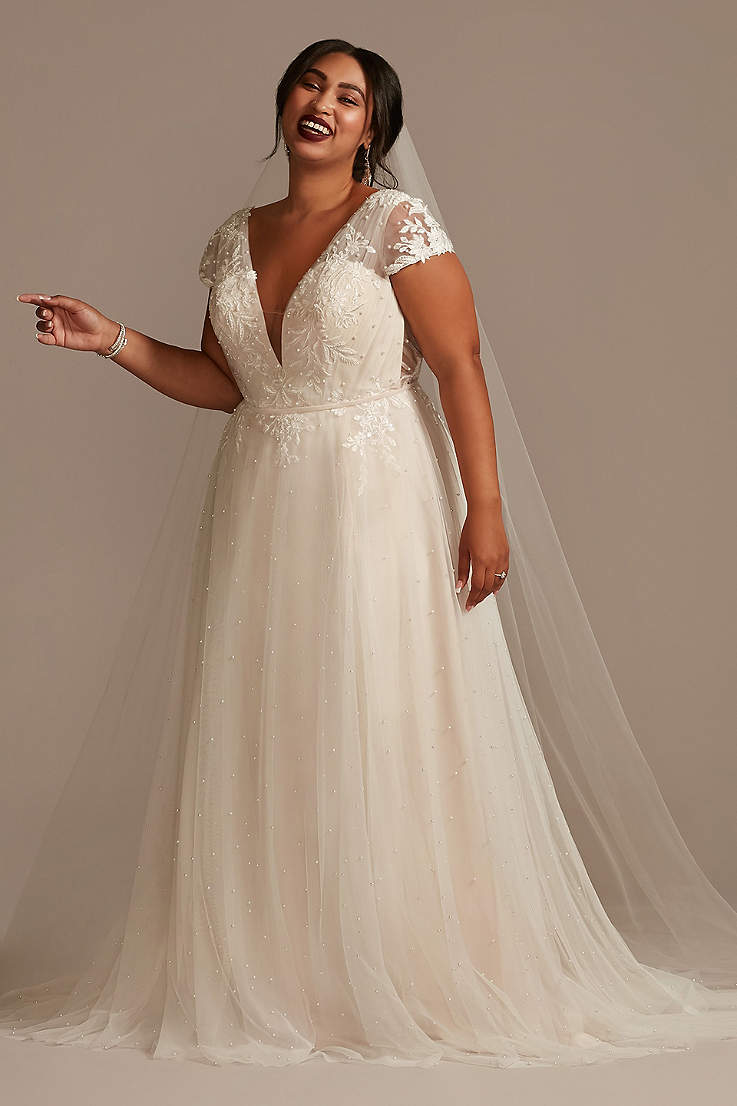 Beach Wedding Dresses Bridal Gowns Long Sleeves V Neck Plus Size 4 8 12 16 18 20