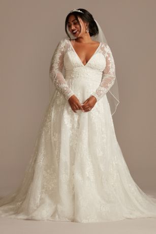 David's bridal plus size 2025 wedding dresses with sleeves