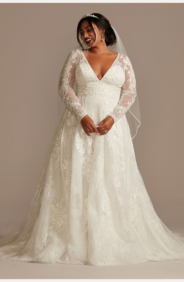 Lace Long Sleeve Open Back Plus Size Wedding Dress | David's Bridal