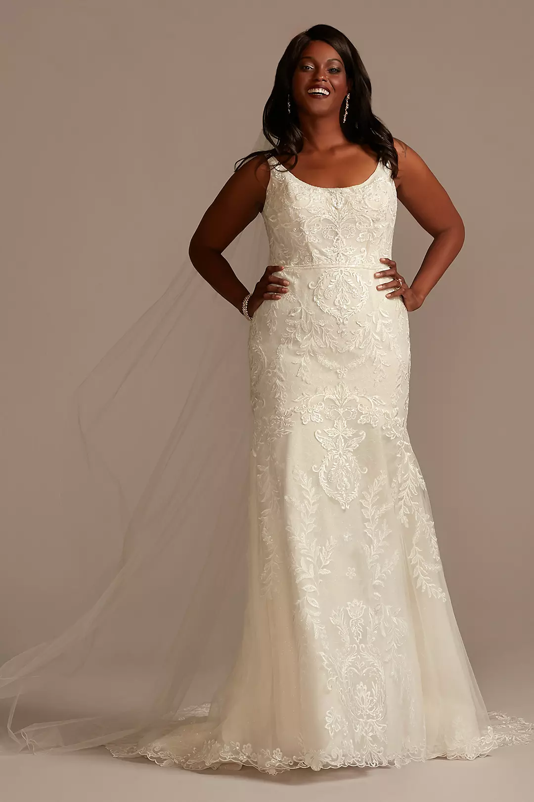 Lace Wedding Dress with Cutout Train Image