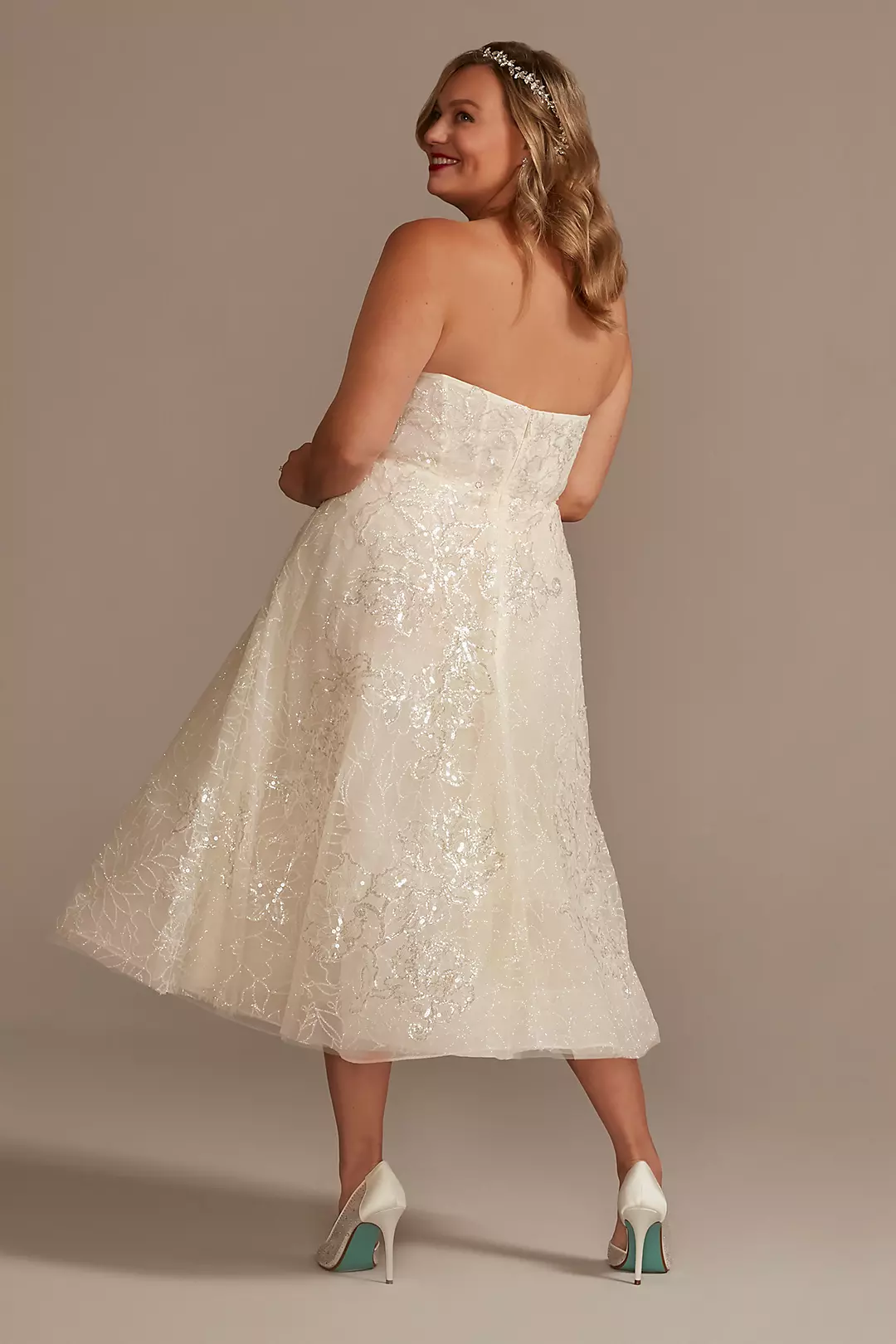 Floral Glitter Tulle Tea-Length Wedding Dress Image 2