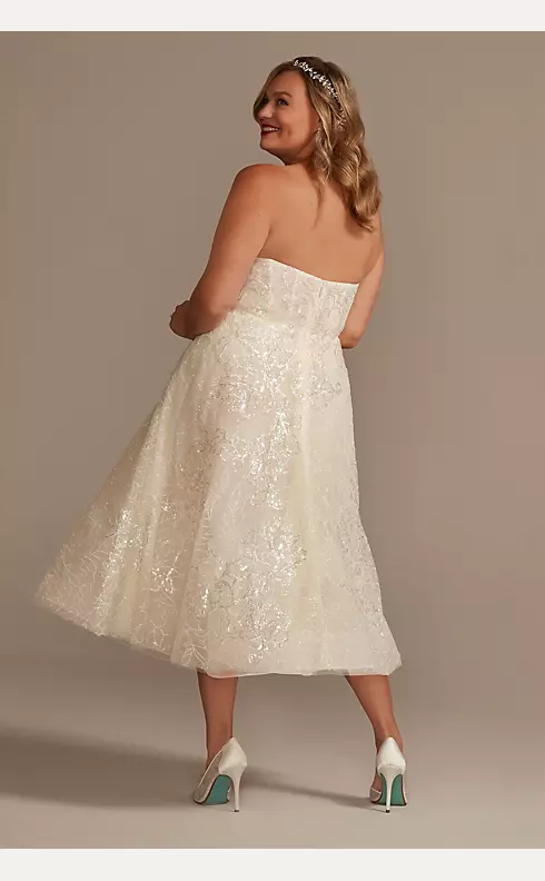 Floral Glitter Tulle Tea-Length Wedding Dress Image 2