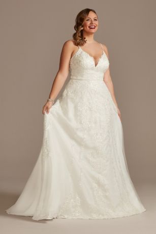 As Is Lace Applique Tulle Plus Size Wedding Dress | David's Bridal