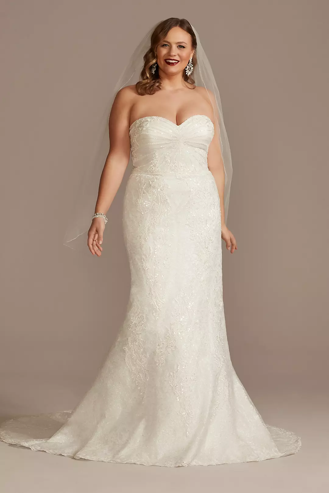 Shirred Lace Strapless Wedding Dress Image
