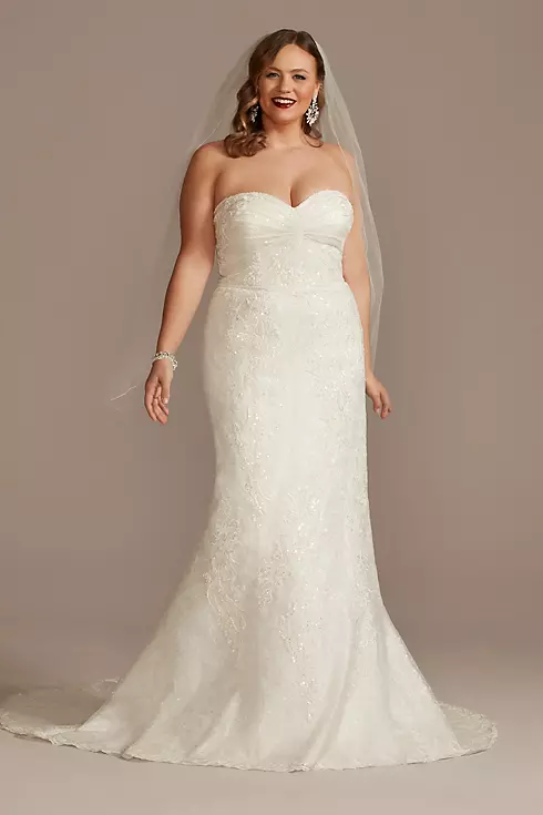 Shirred Lace Strapless Wedding Dress Image 1