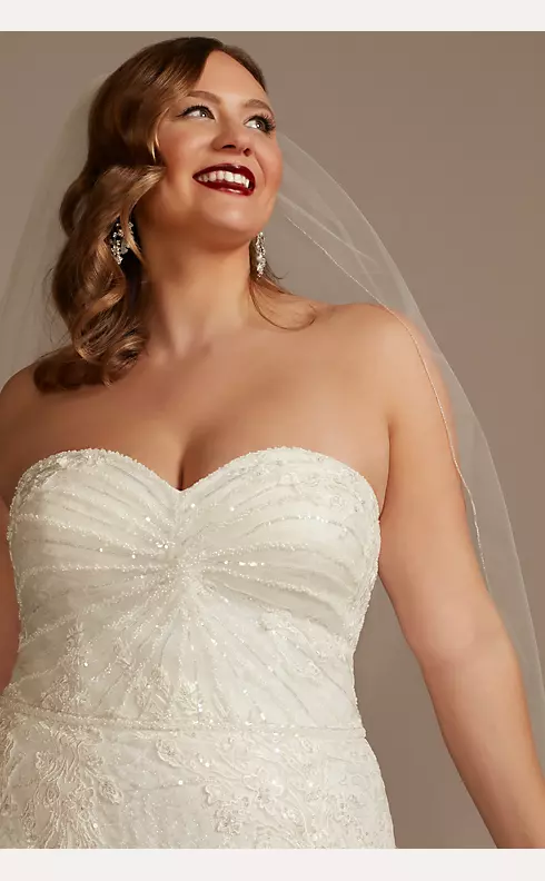 Shirred Lace Strapless Wedding Dress Image 3