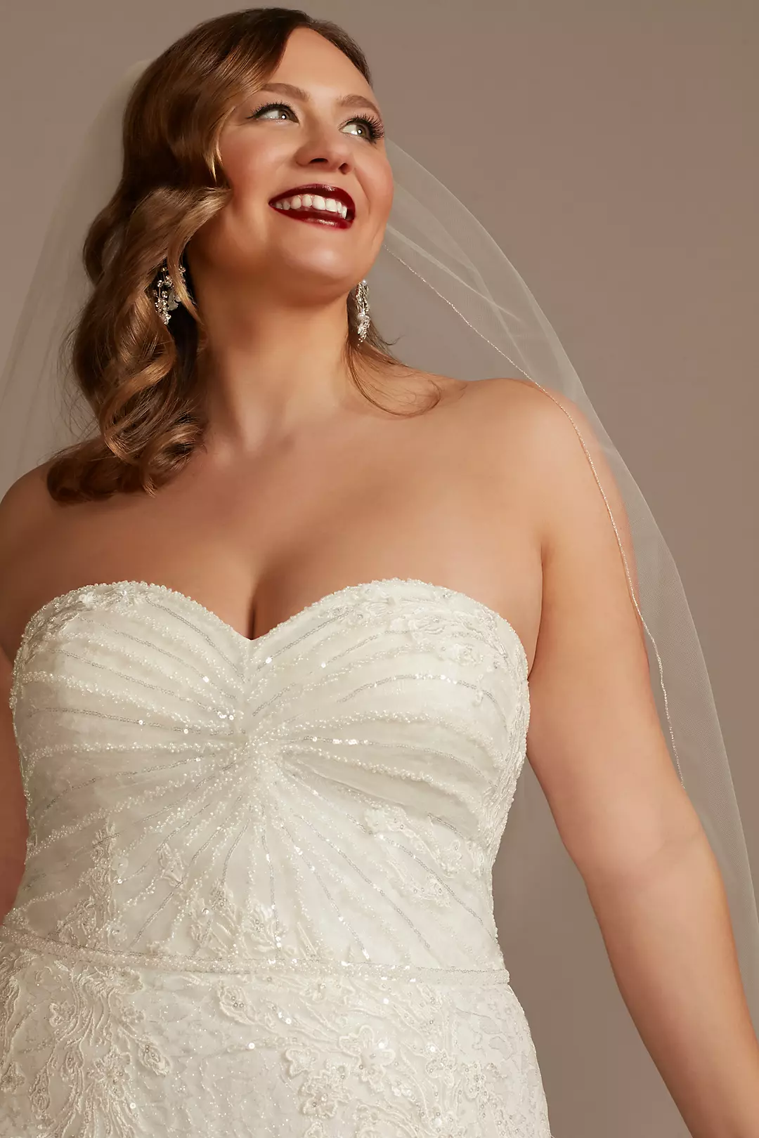 Shirred Lace Strapless Wedding Dress Image 3