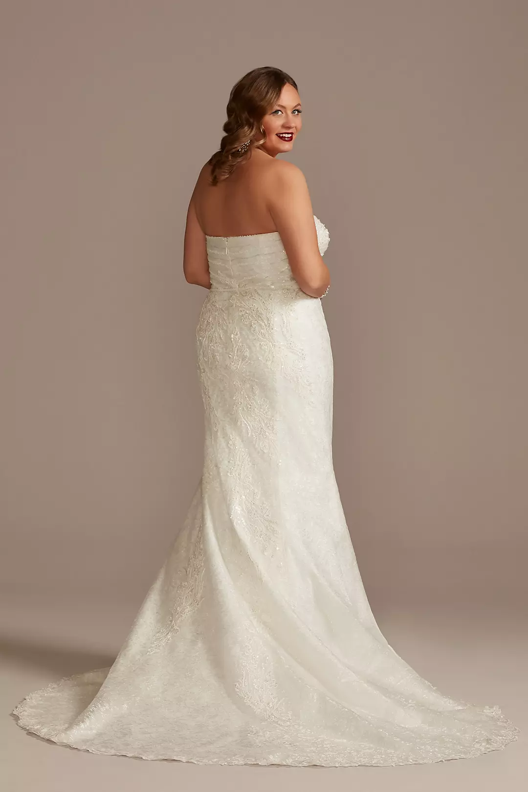 Shirred Lace Strapless Wedding Dress Image 2