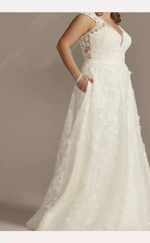 Cap Sleeve 3D Floral Lace Open Back Wedding Dress Image 4