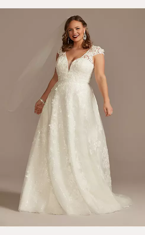 Benicia Short Sleeve Floral Wedding Gown