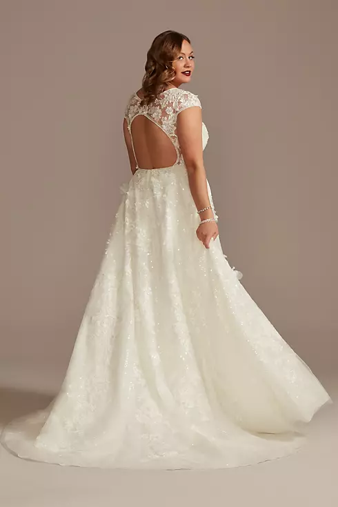 Cap Sleeve 3D Floral Lace Open Back Wedding Dress Image 2