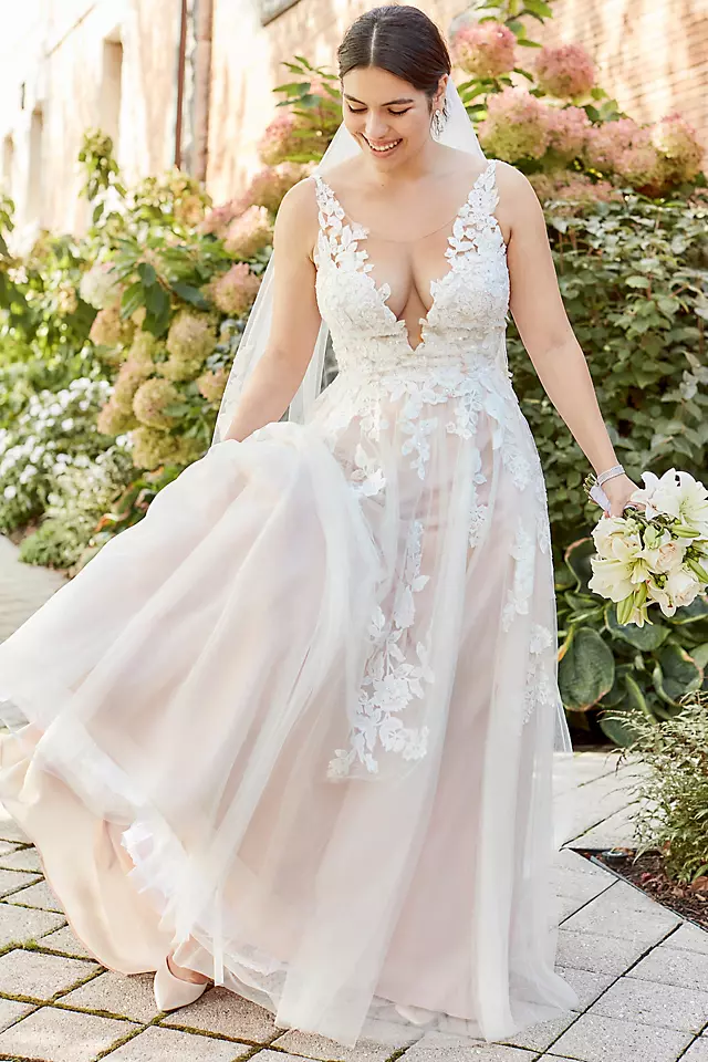 Illusion Plunge V-Neck Lace Wedding Gown Image 5