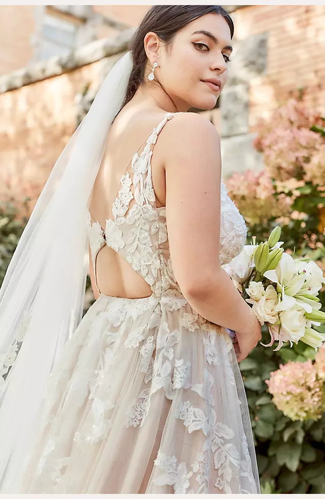 Illusion Plunge V-Neck Lace Wedding Gown Image 6