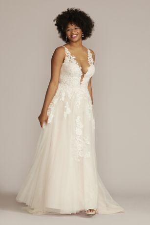 Illusion Plunge V-Neck Lace Wedding Gown