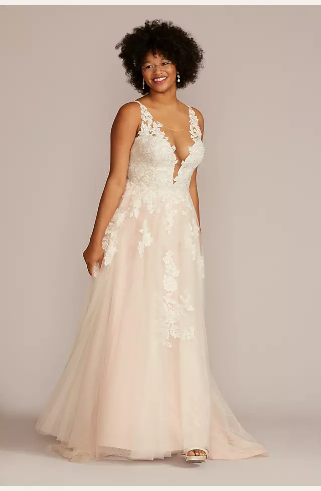 As Is Illusion Plunge Lace Plus Size Wedding Gown Image