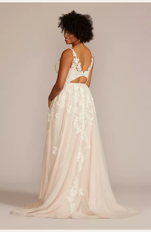 As Is Illusion Plunge Lace Plus Size Wedding Gown Image 2