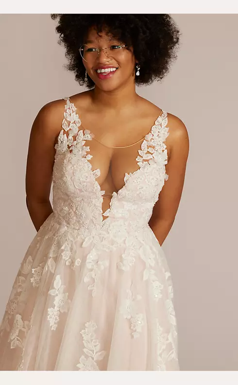 As Is Illusion Plunge Lace Plus Size Wedding Gown Image 3
