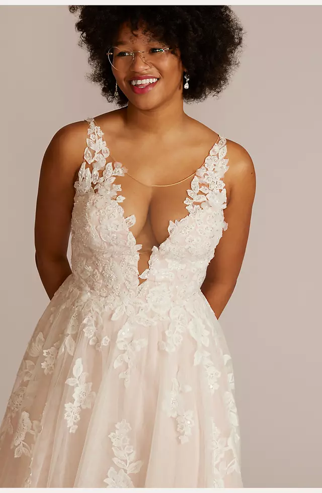 As Is Illusion Plunge Lace Plus Size Wedding Gown Image 3
