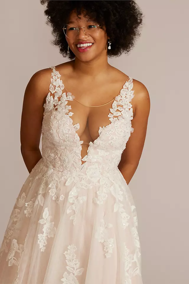 Illusion Plunge V-Neck Lace Wedding Gown Image 3