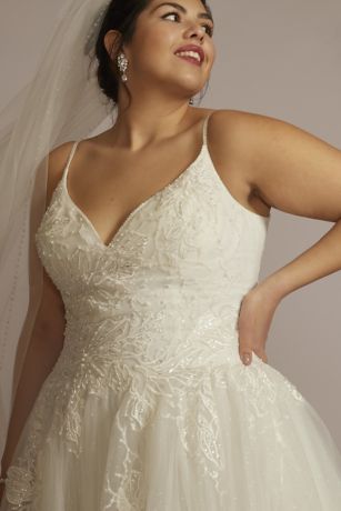 Floral Drop Waist Bodice Tall Plus Wedding Dress | David's