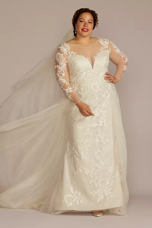Beaded Sheath Wedding Dress with Overskirt Image 1