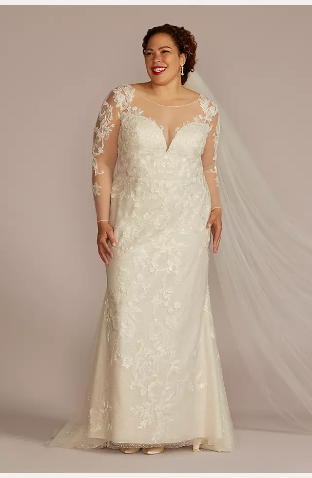 Beaded Sheath Wedding Dress with Overskirt Image 2