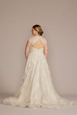 Scalloped Lace Cap Sleeve Tall Plus Wedding Dress | David's Bridal