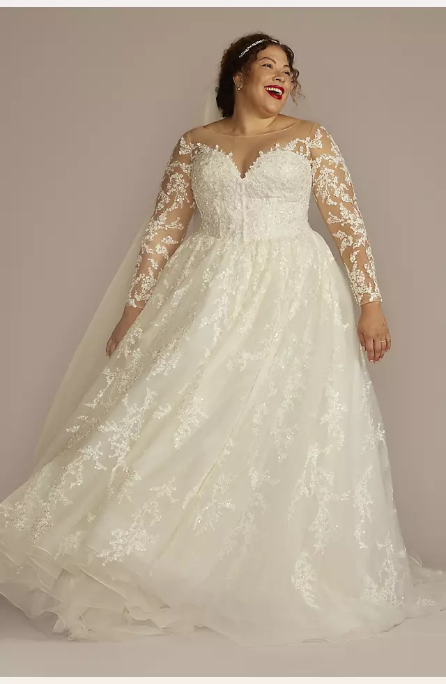 Lace Appliqued Illusion Long Sleeve Wedding Dress Image