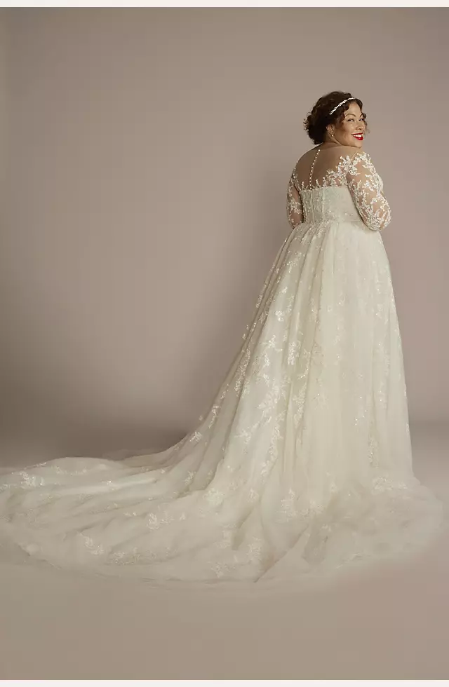 Lace Appliqued Illusion Long Sleeve Wedding Dress Image 2